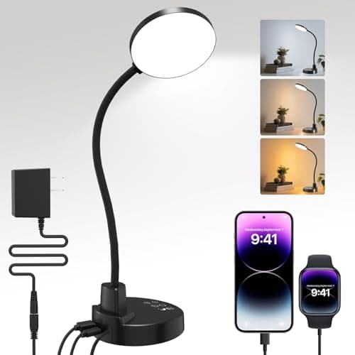 Image of 78 LED Desk Lamp with USB Charging Ports – Dimmable Table Lamp with 3 Color Temps, 5 Brightness, 4 Timers, 15W Flexible Gooseneck Light with Base, Eye-Caring Reading Light for Home Office, Bedroom