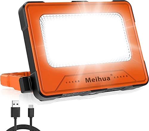 Image of USB & Solar Rechargeable Work Light Equivalent 80W, 3000Lumen 4 Modes Portable Floodlight 10000mAh Battery Power Bank, Camping Light Magnetic for Tent Car Repairing Hiking Fishing Emergency Power Cuts