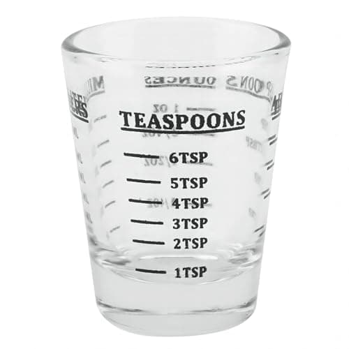Image of VIFERR Shot Glasses Measuring Cup 30ml Glass Mini Measures Round Liquid Glass Measurement Jug 1 Ounce with 4 Scales Oz/Ml/Teaspoon/Tablespoon Kitchen Tool