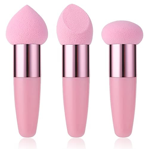 Image of Sibba 3 PCS Makeup Sponges Foundation Cosmetic Blending Wet and Dry Make Up Applicator Cosmetic Concealer Face Brush Egg Brushes Covers Eyes Sticks Powder Face Puff With Handle