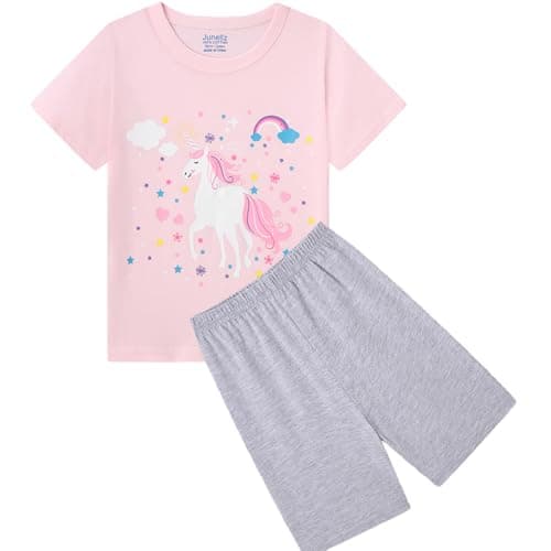 Image of Junellz 4 years unicorn girl short pajamas pink girl short sleeve pjs
