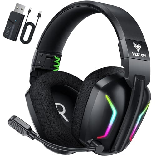 Image of WESEARY Wireless Gaming Headset for PS5, PC, PS4, Switch & Mac, Dual-Mode 2.4GHz & Bluetooth Headset with ENC Noise Cancelling Microphone, 50mm Stereo Drivers,Dynamic LED Lights,Up to 50Hr Playtime