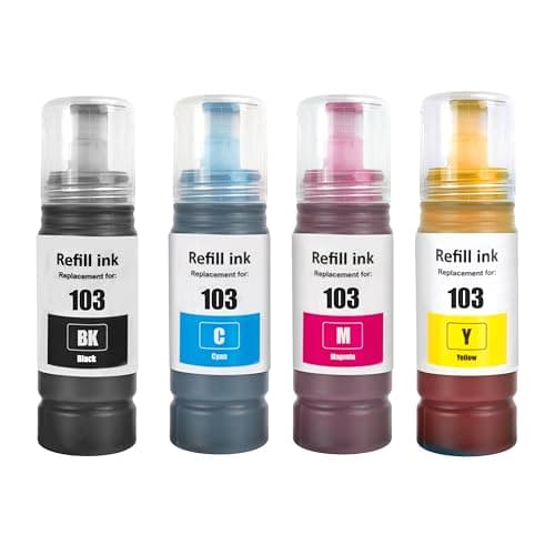 Image of Go Inks Set of 4 Ink Bottles to replace Epson 103 Compatible/non-OEM for EcoTank Printers,Black, Cyan, Magenta, Yellow,70ml