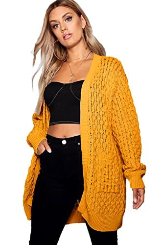 Image of Crazy Girls Womens Crochet Knitted Boyfriend Cardigan, Mustard, XXL (UK 20-22)