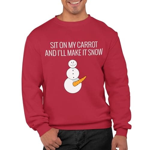 Image of Graphic Impact gi Sit On My Carrot And I Will Make It Snow Unisex Christmas Sweatshirt For Adults Funny Ugly Rude Novelty Xmas Jumper Festive Sweater(Red, XL)