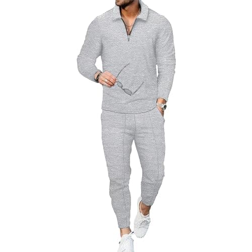 Image of amropi Men's Tracksuit Set Casual Zip Sweatshirt Top and Jogging Pants Sweatsuits Grey, M