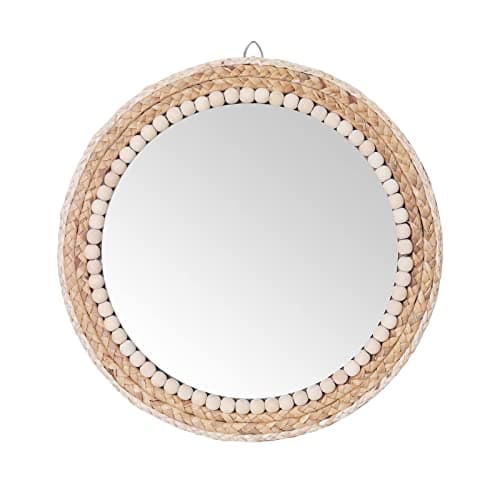 Image of SWTHONY 15 Inch Boho Round Hanging Wall Mirror Decorative Rattan Circle Wall Mounted Mirror for Farmhouse, Living Room, Bedroom, Bathroom