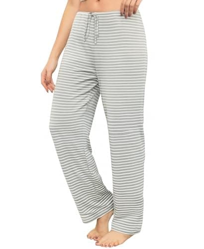 Image of ENJOYNIGHT Womens Pyjama Bottoms Comfy Casual Pajama Trousers Cotton Print Pjs Lounge Pants with Pockets (Medium,Grey Stripe)