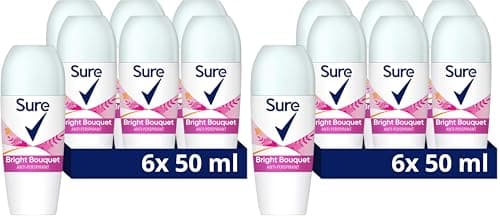Image of Sure Women Bright Bouquet Roll On Deodorant Antiperspirant with a strawberry, apricot & vanilla fragrance and 48 hour sweat and odour protection 50 ml, Pack of 12