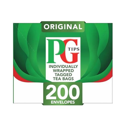 Image of PG Tips Original, Black Tea Bags Bulk, Individually Wrapped String & Tag Teabags, Signature Taste, Refreshing & Flavourful, 200 Plant Based Biodegradable Envelopes