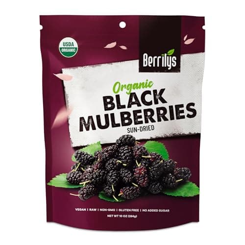 Image of Berrilys Sun-Dried Black Mulberries 280 gr - Gluten-Free, No Preservatives or Additives, Dried Fruit, Ideal Alternative to Raisins, Goji Berries, Dried Figs, Cherries & Dates