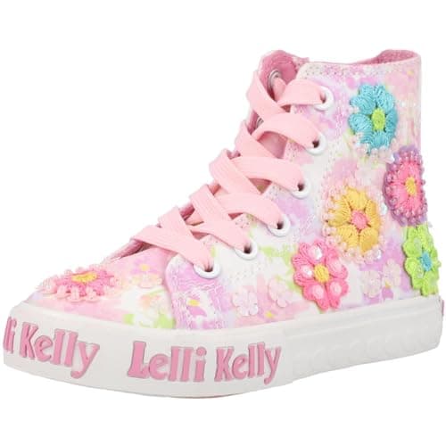Image of Lelli Kelly Canvas White Girls Baseball Boots Eloise Mid Ankle LK4910 (White, UK Footwear Size System, Little Kid, Numeric, Medium, 8)