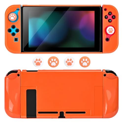 Image of DLseego Protective Case for Switch,Slim Dockable Hard PC Case Shell Protector Cover with 2PCS Soft Handle Grip Cover and 4PCS Switch Thumb Grip Caps,Orange