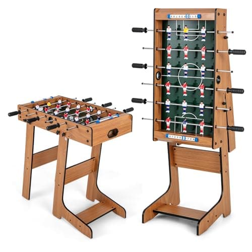 Image of COSTWAY Folding Football Table, Free Standing Foosball Soccer Game with 2 Mini Footballs, Score Keepers, Indoor Recreational Games for Kids, Adults, Family