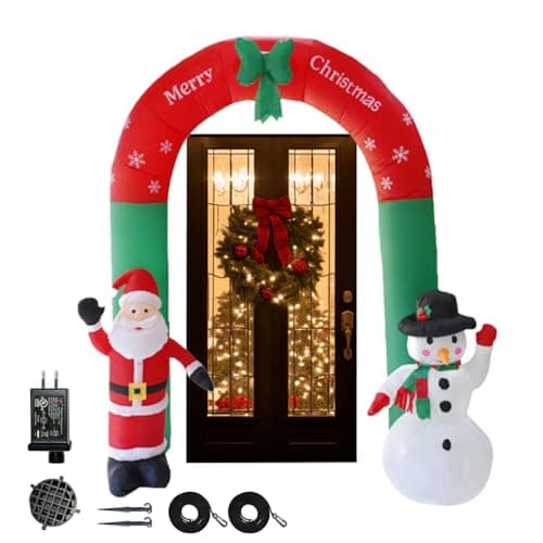 Image of Inflatable Christmas Arch, 2.4 m Light Up Decoration with Santa and Snowman, Inflatable Arch for the Holidays of the Year | for Garden Entrance Patio Lawn Porch Patio