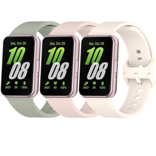 Image of Meliya Straps for Samsung Galaxy Fit 3, 3Pack Silicone Wristband Sports Replacement Strap for Galaxy Fit 3,Grey green+starlight+light pink