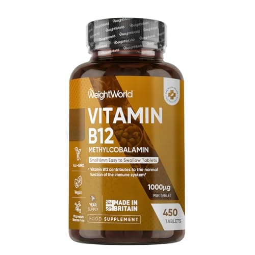 Image of Vitamin B12 Tablets - 450 Tablets (1+ Year Supply) - 1 Per Day - 1000mcg - 6mm in Size - Easy to Swallow - Methylcobalamin Form - Vegan Vitamin B12 Supplement for Men & Women - Made in the UK
