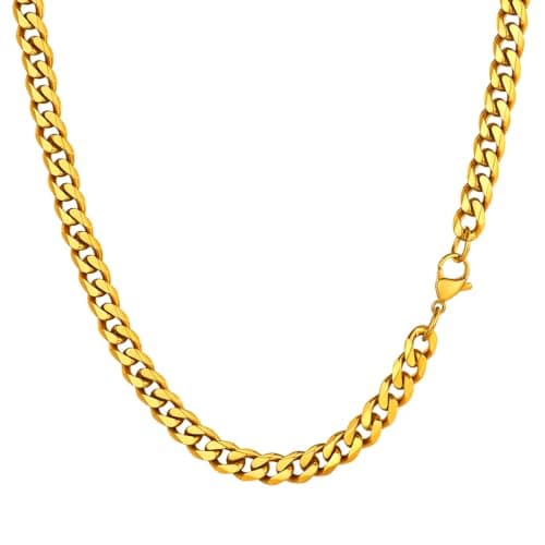 Image of PROSTEEL Gold Plated Thick Chain Necklace Curb Cuban Link Chain 6mm 14 inch Short Choker
