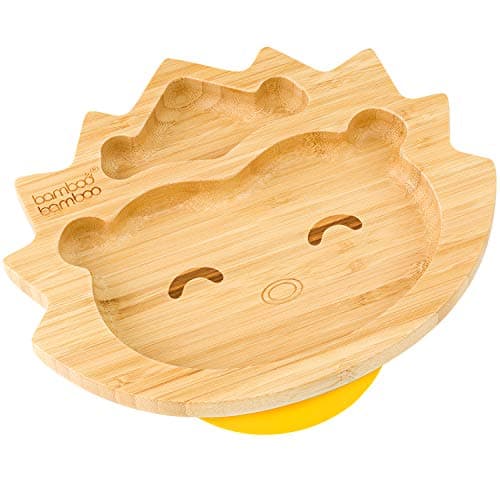 Image of bamboo bamboo Baby Suction Plate for Feeding & Weaning – Eco-Friendly Bamboo Toddler Plate with Secure Suction Base (Hedgehog, Yellow, from 6 Months)