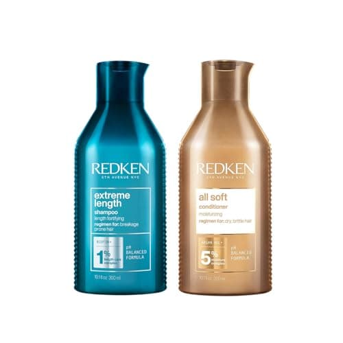 Image of REDKEN Extreme Length Shampoo with Biotin For Longer, Stronger Hair 300ml and All Soft Conditioner with Argan Oil For Dry Hair, Intense Softness and Shine 300ml