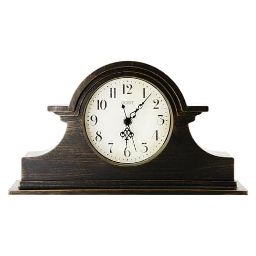 Image of OCEST Vintage Farmhouse Mantel Clock - 13 x 7 Inch Quartz Gilt Finish Battery Operated, Contemporary Napoleon Classic Desk & Shelf Décor for Living Room Office Tabletop Bedside (Walnut Brown)