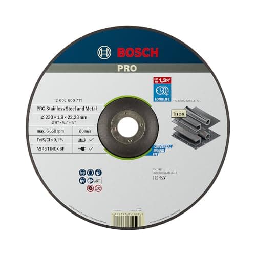 Image of Bosch 1x PRO Stainess Steel and Metal Longlife Thin Cutting Disc for Large Angle Grinder and Bore 22.23 mm (for Steel, Stainless steel, Ø 230 mm, Professional Accessory Large Angle Grinder)