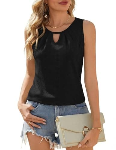 Image of Zeagoo Tank Tops Women Ladies Vest Tops Summer Top V Neck Vests Loose Fit Tanks Eyelet Embroidery Cami Sleeveless Blouse Black 2XL