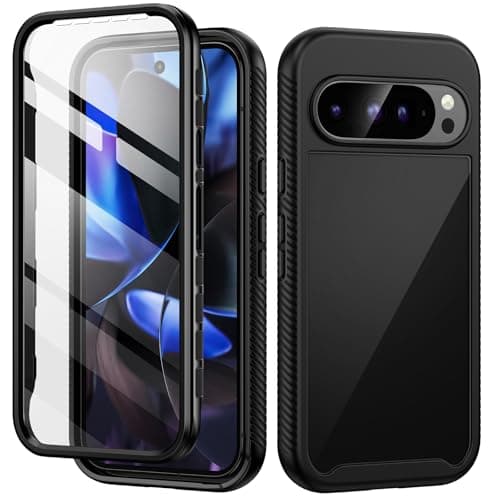 Image of seacosmo for Google Pixel 9/10 Case, Google 9/10 Pro Cases with Screen Protector, Full Body Shockproof Military Protective Slim Fit Bumper Phone Cover Case for Pixel 9/9 Pro/10/10 Pro, Black