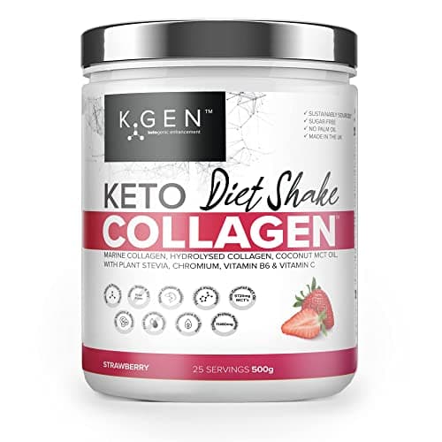 Image of K-GEN Diet Shake Meal Replacement Keto Collagen Powder Blended Multi Collagen Protein with MCT Oil, Vitamin C | Advanced Keto Complete Powder for Meal Replacement Gluten & Sugar Free (Strawberry 500g)