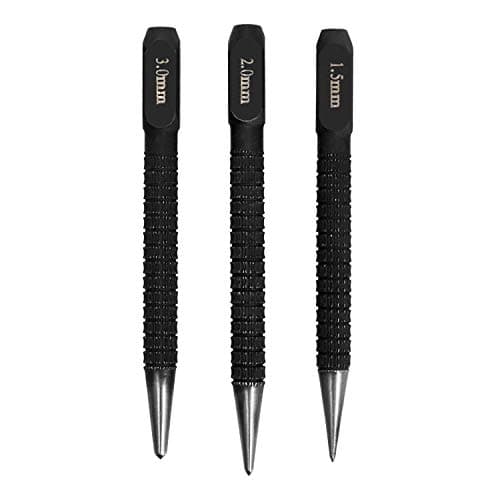 Image of QWORK® 3Pcs Centre Punch Set, Nail Punch, Positioning Punch Set Drilling Holes for Breaker Puncher, 1/16", 5/64'', 1/9"(1.5mm-3mm)