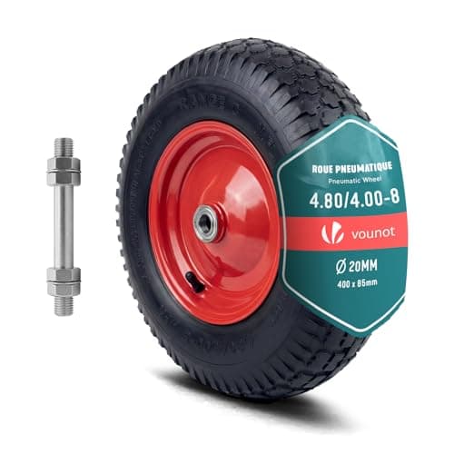 Image of VOUNOT® Pneumatic Wheel 4.80/4.00-8 with Inner Tube, Replacement Wheelbarrow Wheel with Ball Bearings, 400x85mm, 20mm Bore, Heavy Duty Tyre for Wheelbarrow Sack Truck Garden Trolley