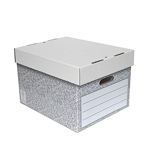 Image of SUMMIT Large Archive Storage Boxes with Lids – Pack of 5, Durable Recycled Cardboard for Office, Home & Moving, Easy Assembly, 38.1 x 25.2 x 32.7 cm