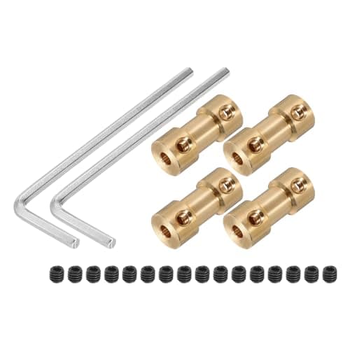 Image of sourcing map 3.17mm to 4mm Bore Rigid Coupling 20mm Length 9mm Dia M3 Brass Shaft Coupler Connector for 3D Printers DIY Car Boat Copper Tone, with 4pcs Coupling, 16pcs Screws, 2pcs Wrench