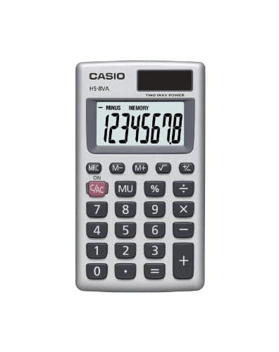 Image of Casio HS 8VA Pocket Calculator Basic Grey White Basic Calculator – Pocket Torch, Pocket Calculator, 8 Digits, Grey White)