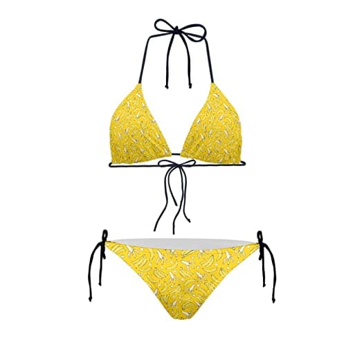 Image of Howilath Banana Bikini Set for Women Regular Fit Swimsuit, Super Cute Banana Fruit Yellow Polka Dot, Low-Waist Swimwear-XL