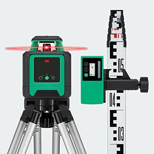 Image of Goblin Tools RLX-MR20 Red Beam Rotary Laser Level with Tripod & Staff & All in One Hard Carry Case, Electronic Self-Levelling with 360° Horizontal Laser Beam up to 500m Working Range with Receiver