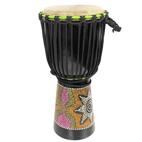 Image of A-Star 8 Inch Painted Colourful West African Djembe Drum - Authentic Handmade, Rope Tuned, Natural Skin Head Educational Hand Drum - 50 cm Height.