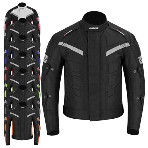 Image of LIMA-MOTO Men’s Motorcycle Jacket 4 Season Cordura Textile Biker Jacket Waterproof Windproof with CE Armor, Air Vents & Removable Thermal Liner (UK, Alpha, L, Regular, Regular, Full Black)