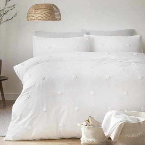 Image of Appletree Signature Duvet Cover Set Super King – Dot Garden Design – 100% Cotton Bedding – White with White Polka Dots – Includes 1 Duvet Cover (260x220cm) & 2 Pillowcases (50x75cm)