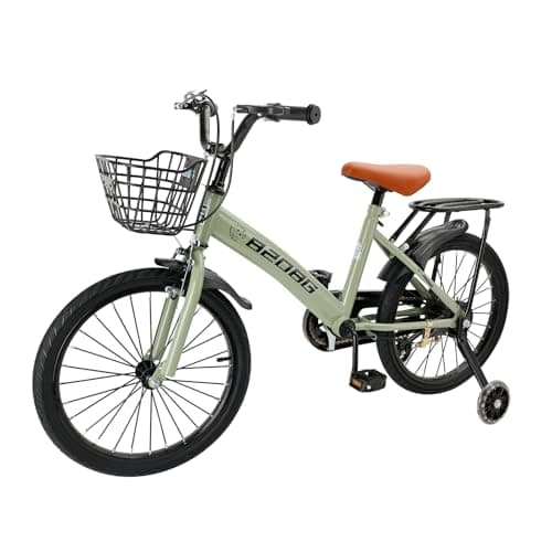 Image of Areyourshop 18 Inch Kids Bike with Basket & Training Wheels – Girls Boys Bicycle with Adjustable Seat, Front Caliper & Rear Coaster Brake, High Carbon Steel Frame, Shockproof Tyres