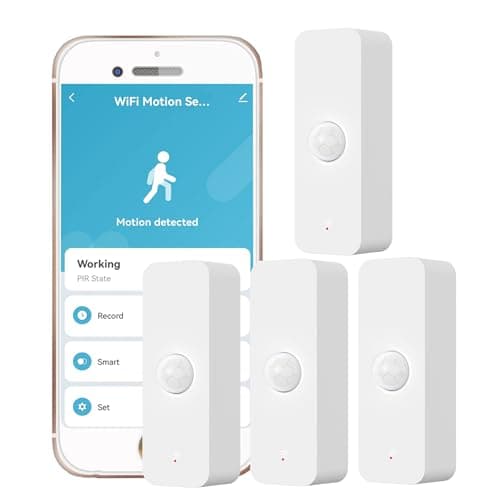 Image of WiFi PIR Motion Sensor: Smart Indoor Motion Detector with App Notification Alerts & Records, Battery Included, Infrared Movement Detector for Remote Monitor and Home Automation (4-Pack)