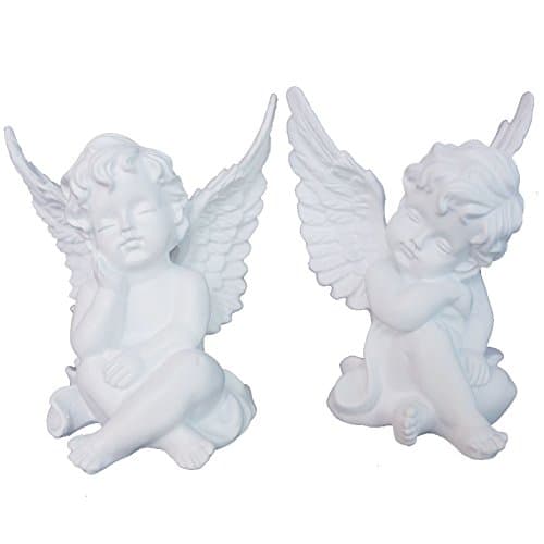 Image of Set of 2 Resin Adorable Cherubs Angels Statue Figurine Guardian Angel GARDEN Angels Sculpture Cute Angel Collection Wings Angel Memorial Statue 4.25" (Set of 2 Angel Statues)