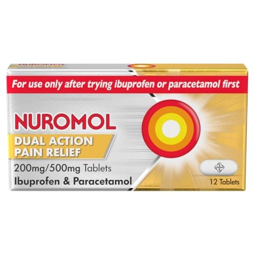 Image of Nuromol Pain Relief Ibuprofen and Paracetamol Tablets, 12 Pack, Migraine Relief, Headache Relief, Joint, Period, Flu Tablets, Powerful Painkillers, Paracetamol, Pain and Fever