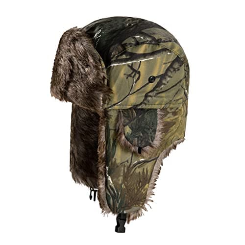 Image of TINAYAUE Winter Trapper Hunting Hat with Ear Flaps Fallen Leaf Camo Cap Faux Fur Ushanka Russian Warm Hat Unisex Windproof Hunter's Hat Cold Weather Winter Hats for Hunting, Skiing, Hiking