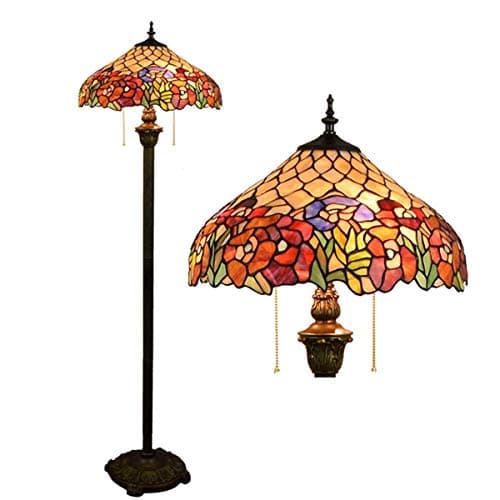 Image of GDLight Tiffany-Style Roses Floor Lamp with 16" Shade Pastoral Romantic Stained Glass Floor Standing Lamp for Bedroom Living Room Reding, 63 Inch Tall