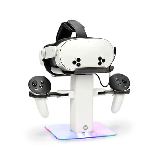 Image of Baomaeyea Design Charging Station Compatible with Meta Quest 3S/Quest 3 Accessories, Vertical RGB Charging Stand, LED Light Bottom and Non-Slip Mat (White)