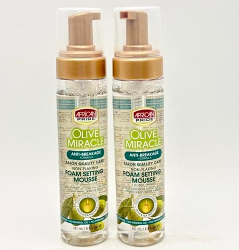 Image of Two Pack HBAfrican Pride Olive Miracle Anti-Breakage Formula Non-Flaking Foam Setting Mousse 251ml