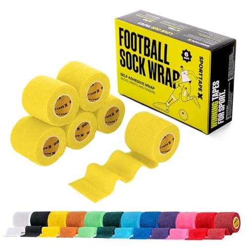 Image of SPORTTAPE 6 Rolls Football Sock Tape, 5cm x 4.5m, Yellow - Self-Adhesive Cohesive Bandage, Compression Wrap & Sports Stretch Tape for Ankles, Joints, Socks, Vet, Pet Wrap for Dogs and Horses