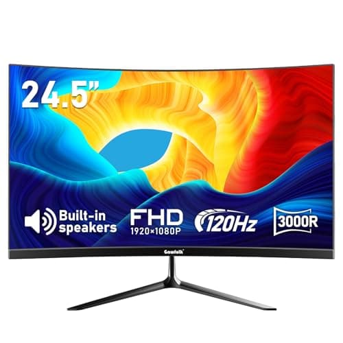 Image of Gawfolk 24.5 inch PC Screen, Curved(3000R) 120hz Gaming Monitor with Built-in Speakers FHD 1080p 1ms Bezel-less, 98% sRGB, 178° Wide Angle, HDMI、VGA, Compatible with Wall Mounted VESA 75*75MM - Black