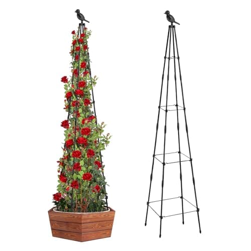 Image of Garden Trellis for Climbing Plants, 165cm MYMULIKE Garden Tower Obelisk Supports For Garden Rustproof Sweet Pea Frame Potted Plants Flowers Flower Stand Rose Trellis Vegetable Fruits